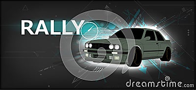 Rally poster, detailed sports car Vector Illustration